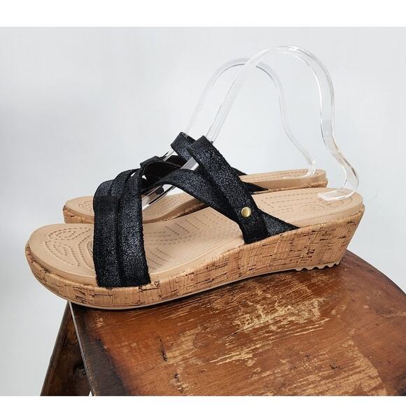 New NWOT Crocs A-Leigh Comfort Sandals Black Brown Size 10 - Picture 2 of 6